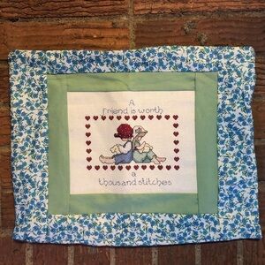 Finished Cross Stitch Pillowcase A Friend is Worth a Thousand Stitches